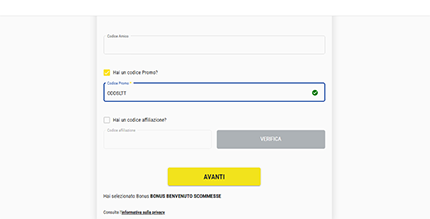 Registrati e inserisci un codice di registrazione