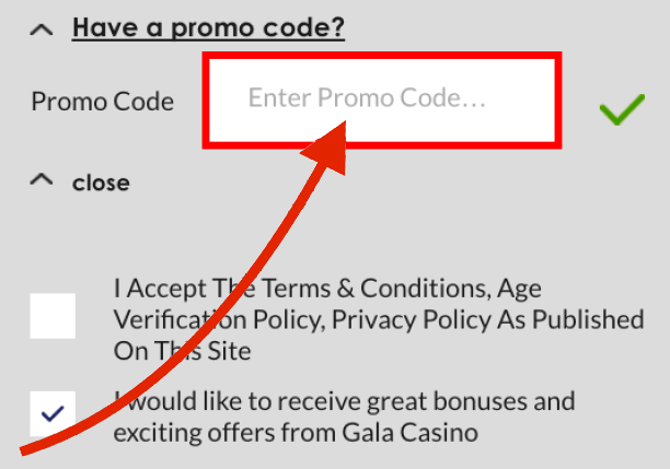 bonus code gala casino