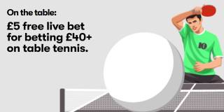 £5 Free Live Bet for Betting £40+ on Table Tennis