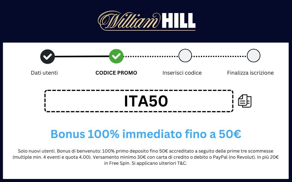 Registrazione con codice promozionale William Hill