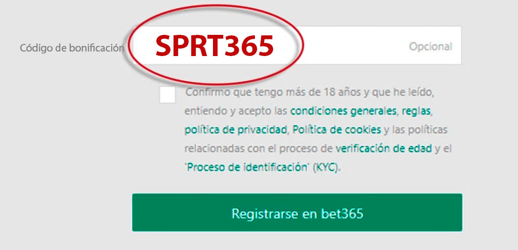 Codigo bonificacion bet365 SPRT365