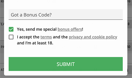 the bonus code box at mr.play