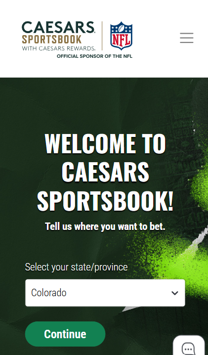 Página inicial do site da Caesars Sportsbook.